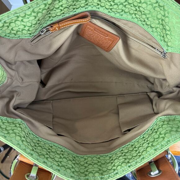 RARE Coach Soho Signature Green Jacquard Tote Satchel Suede Trim F10928 - Picture 5 of 12